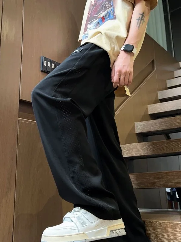 

Мужские летние повседневные брюки из ледяного шелка, свободные прямые тонкие брюки Qui Dry Youth Faion, длинные брюки, дышащие, удобные, orts