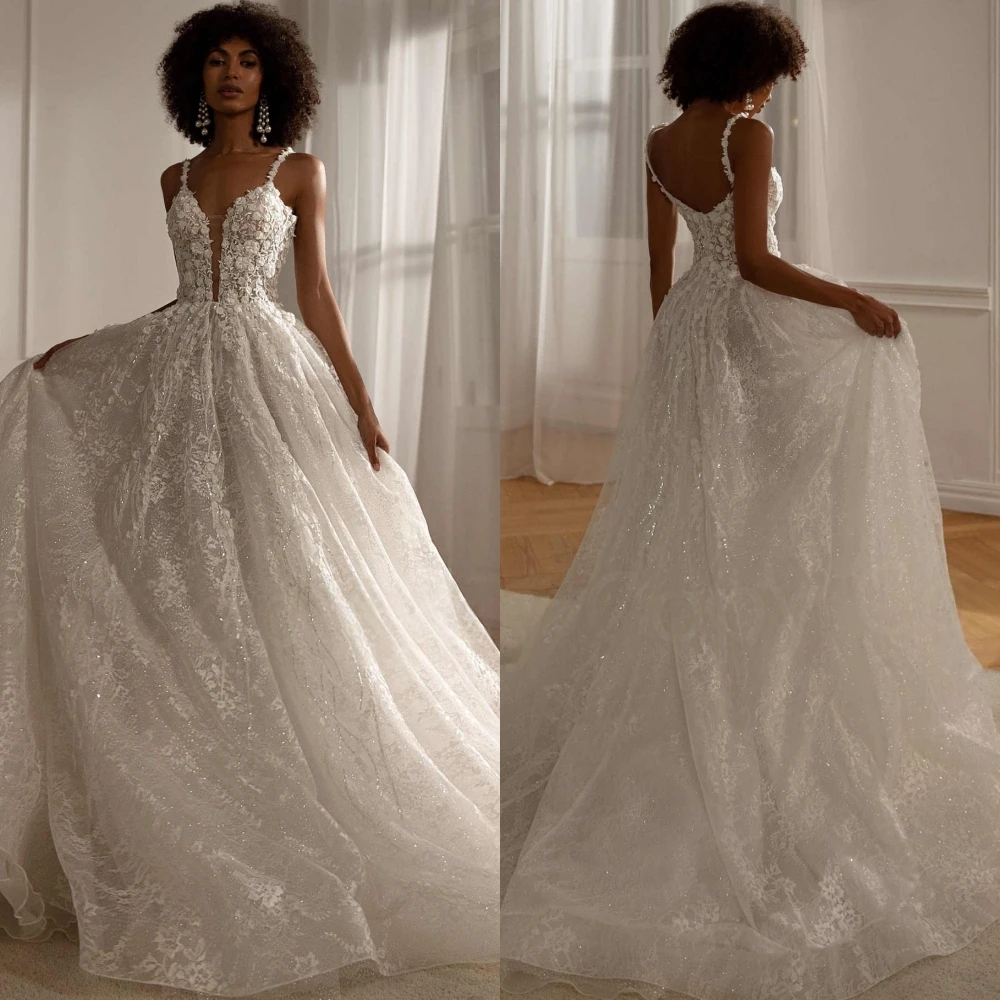 

Customized Delicate Wedding Dress White Organza Exquisite Appliques Sexy V-neck Fashion A-Line Bridal Party Dreamy Bridal Gowns