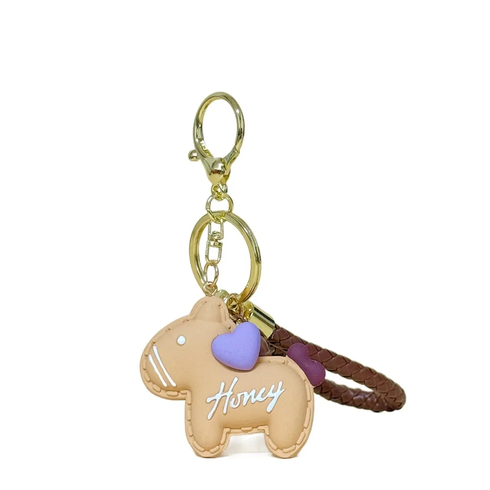 

Fashion Candy Colors Leather Horse Keychain Small Bell Heart Bag Pendant Ornaments Cute Cartoon Animal Horse Pendant Gift