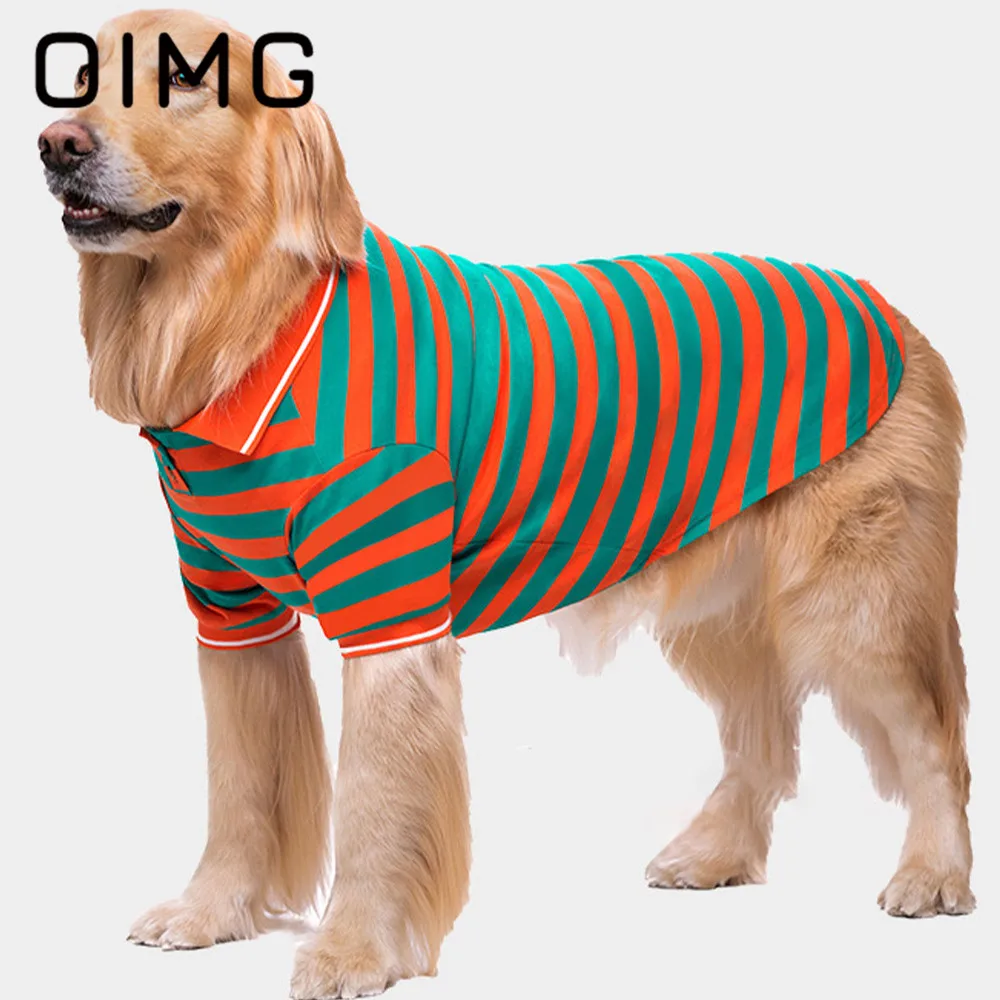 OIMG Cotton Stripes Polo Shirt For Large Dog Clothes Golden Retriever Labrador Breathable Big Dog T-shirt Casual Pet Dog Garment