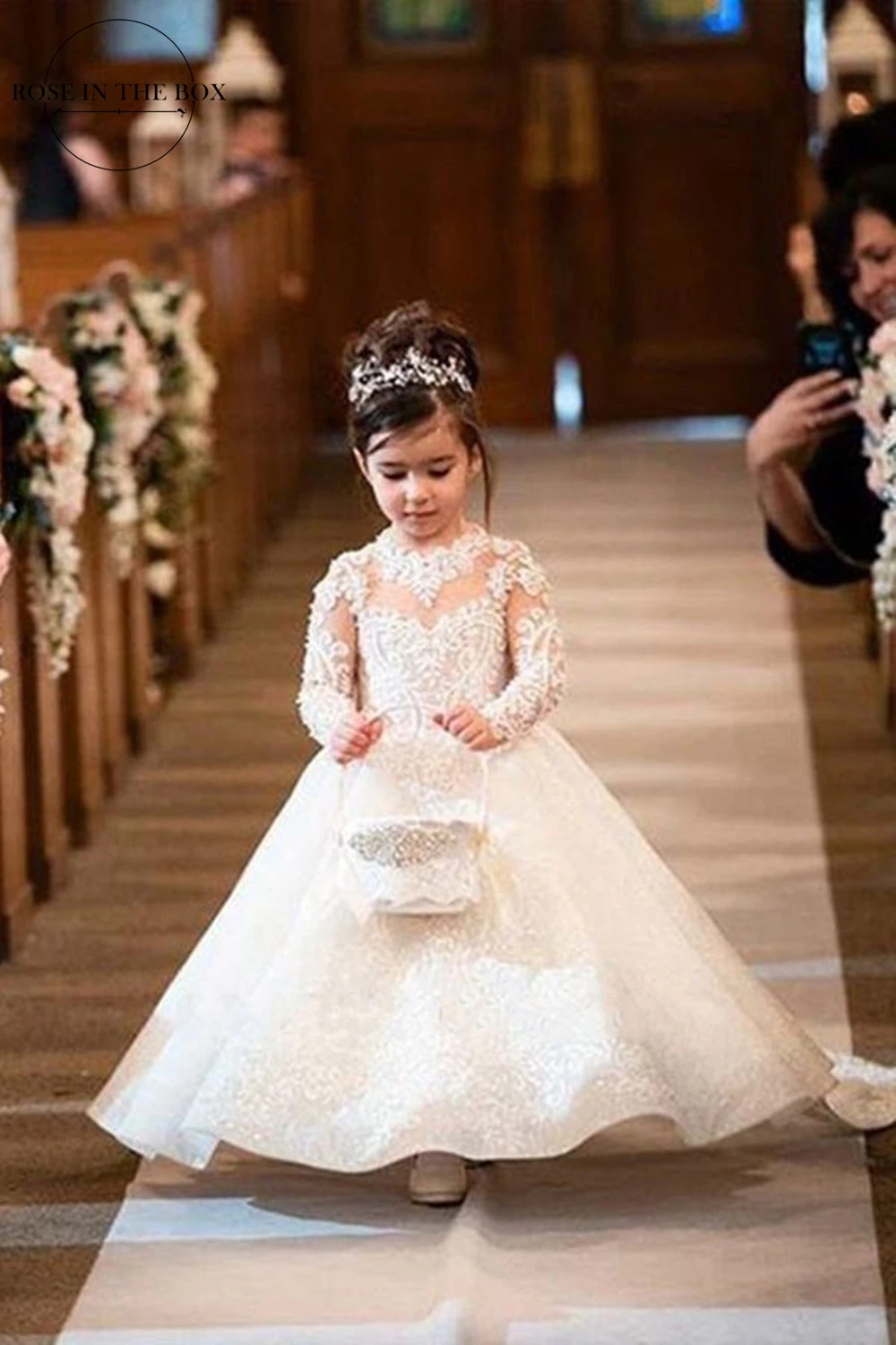 MisShow Princess Lace Flower Girl Dresses Long Sleeves Floor Length Pageant Dresses First Communion Dresses Ball Gowns For Girl image 3
