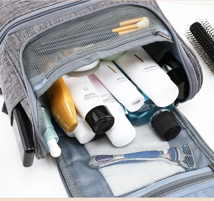Reise-Toilettentasche mit Trocken-Nass-Trennung und Haken, Große Kapazität, Hängende Kosmetik-Organizer-Tasche für Männer und Frauen, Tragbare Waschtasche – Detail 7