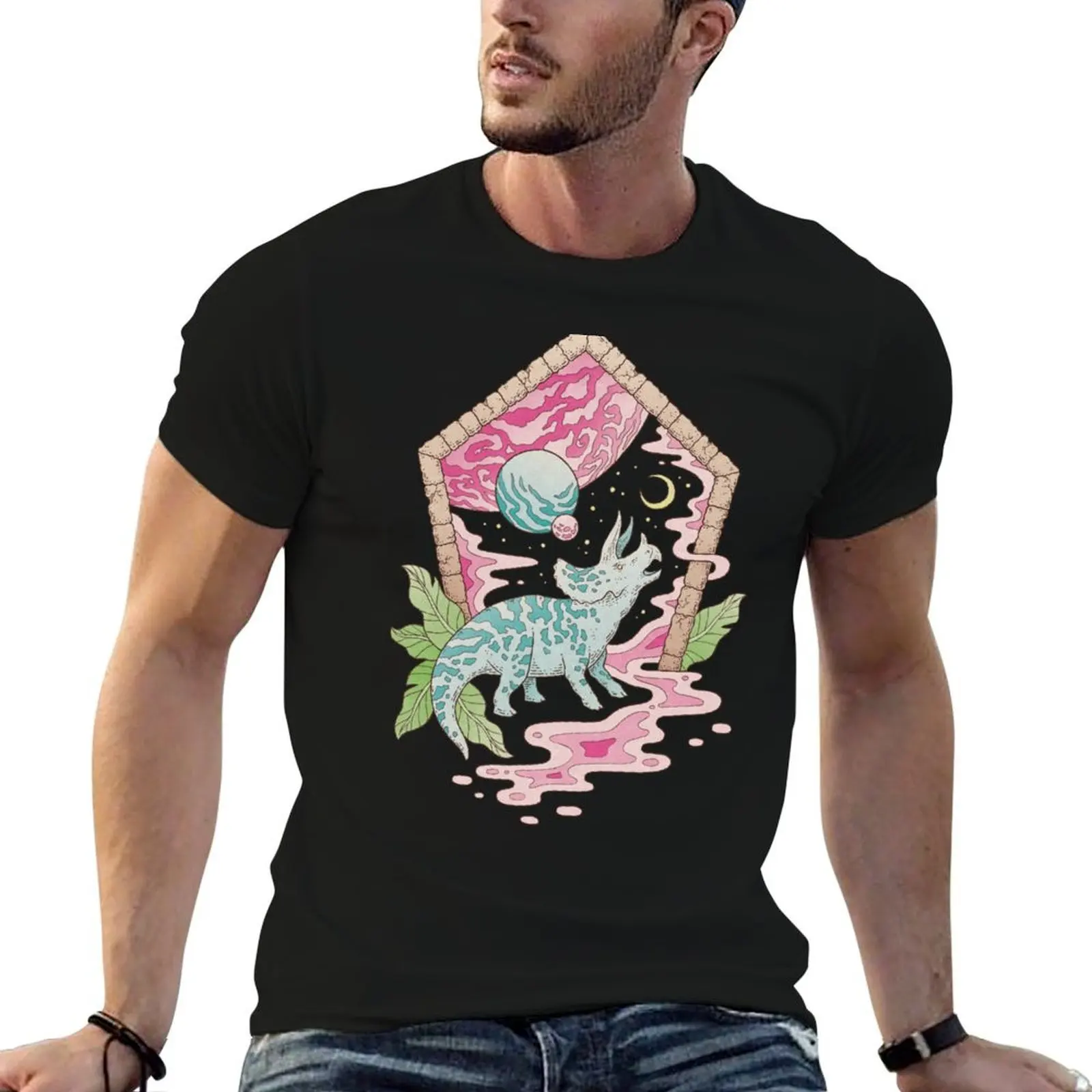 

Aeon Archway: Triceratops Dinosaur Sci-Fi Space Art T-Shirt t shirts for man graphic tees man t shirt summer T-Shirt