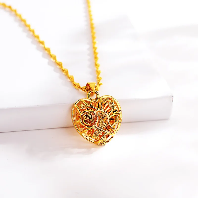 AU999 Gold Rose Flower Pendant Womens Clavicle Chain 24K Pure Gold Necklace Temperament Light Luxury Elegant Necklace