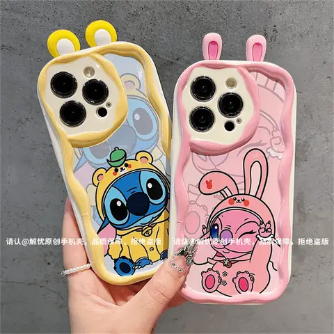 For Huawei Y9 Prime Y9S P40 Lite P50 P60 P70 Nova 12i 11i 10 SE 9 Y70 Cute Ear Couple Stitch Angel Cartoon Wave Soft Phone Case