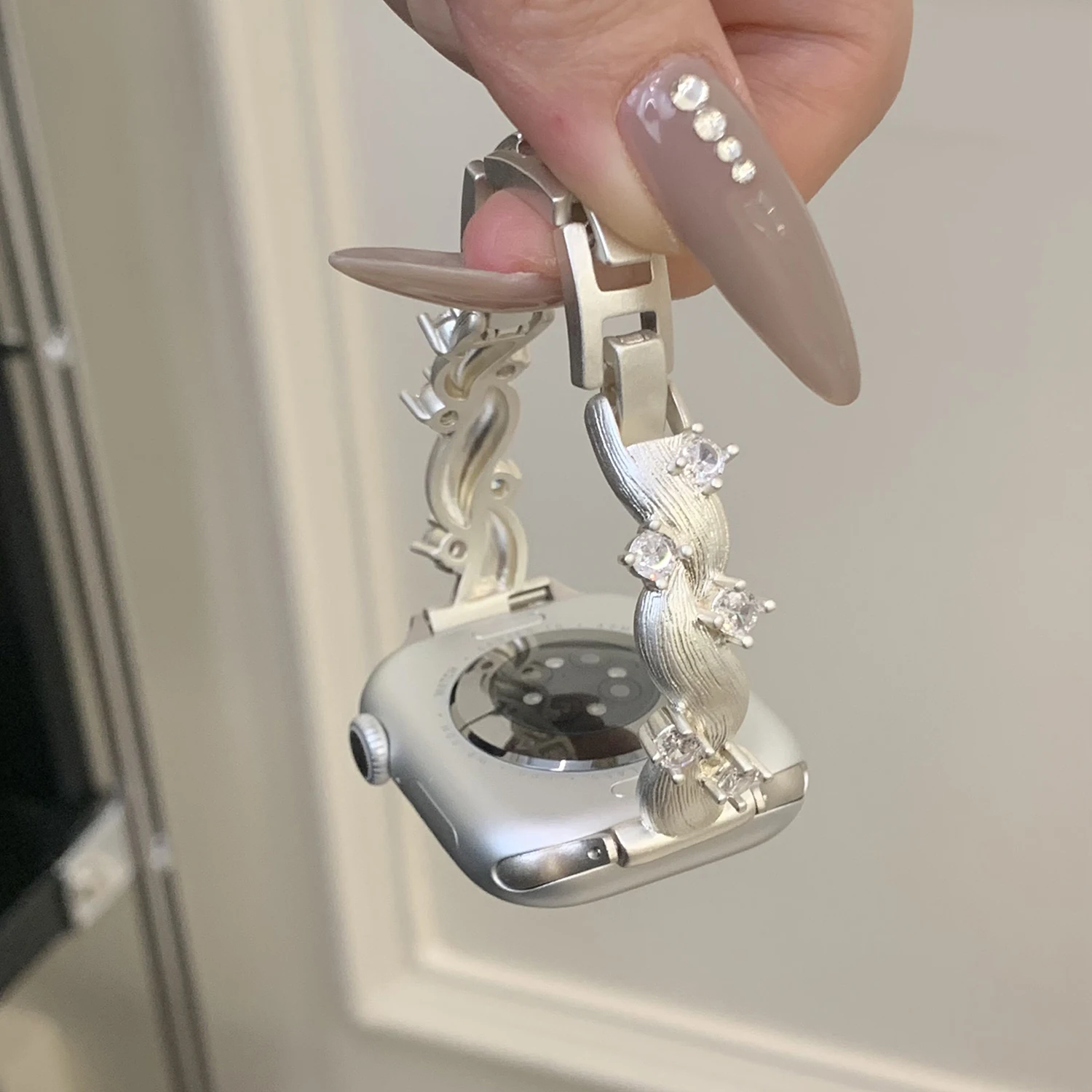 الروطان مطعمة الماس النحاس حزام معدني لساعة أبل S111 S10 46/42 الترا 49 مللي متر 45/44/41/40/38 مللي متر أنثى هدية ل iwatch S8 SE #5