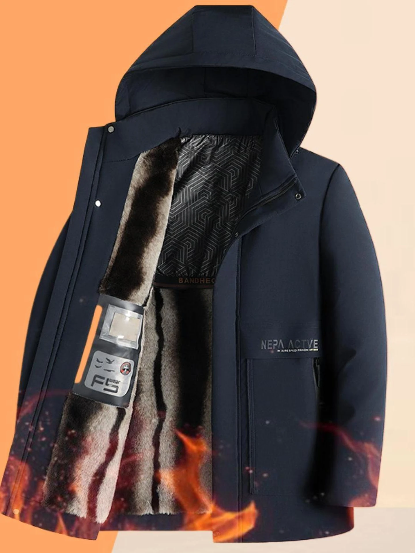 

Warm Thiened Cotton Jaet for Men with Hood Stand Collar Winter Faion Ci Sle Home Use Long Sve Zipper Closure Geo...