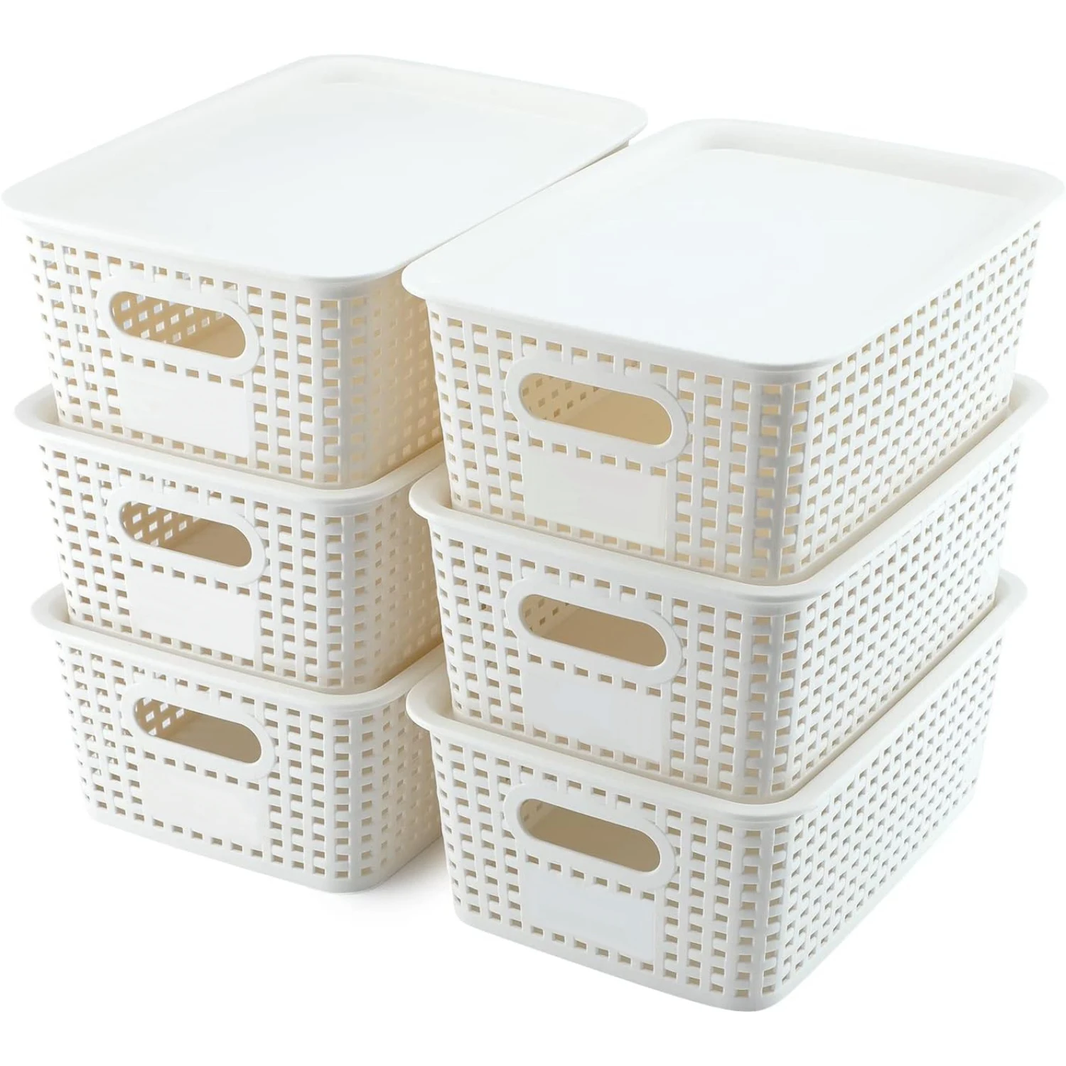 

6 Pack Plastic Storage Box Hollowed Out Side Woven Simple Storage Organizer Basket, Home Goods Kitchen Sundry Boxes