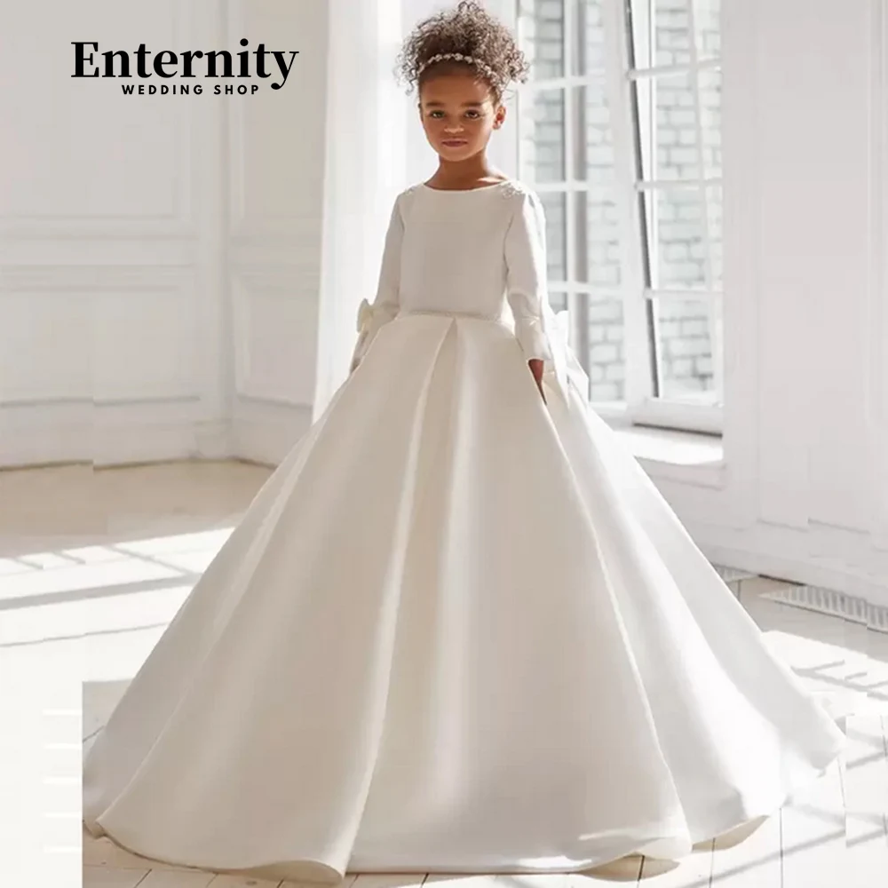 

Princesse Enfant A-line O-neck Flower Girl Dress Long Sleeve Illusion Back Lace Appliques Floor-length Vestidos Para Niñas