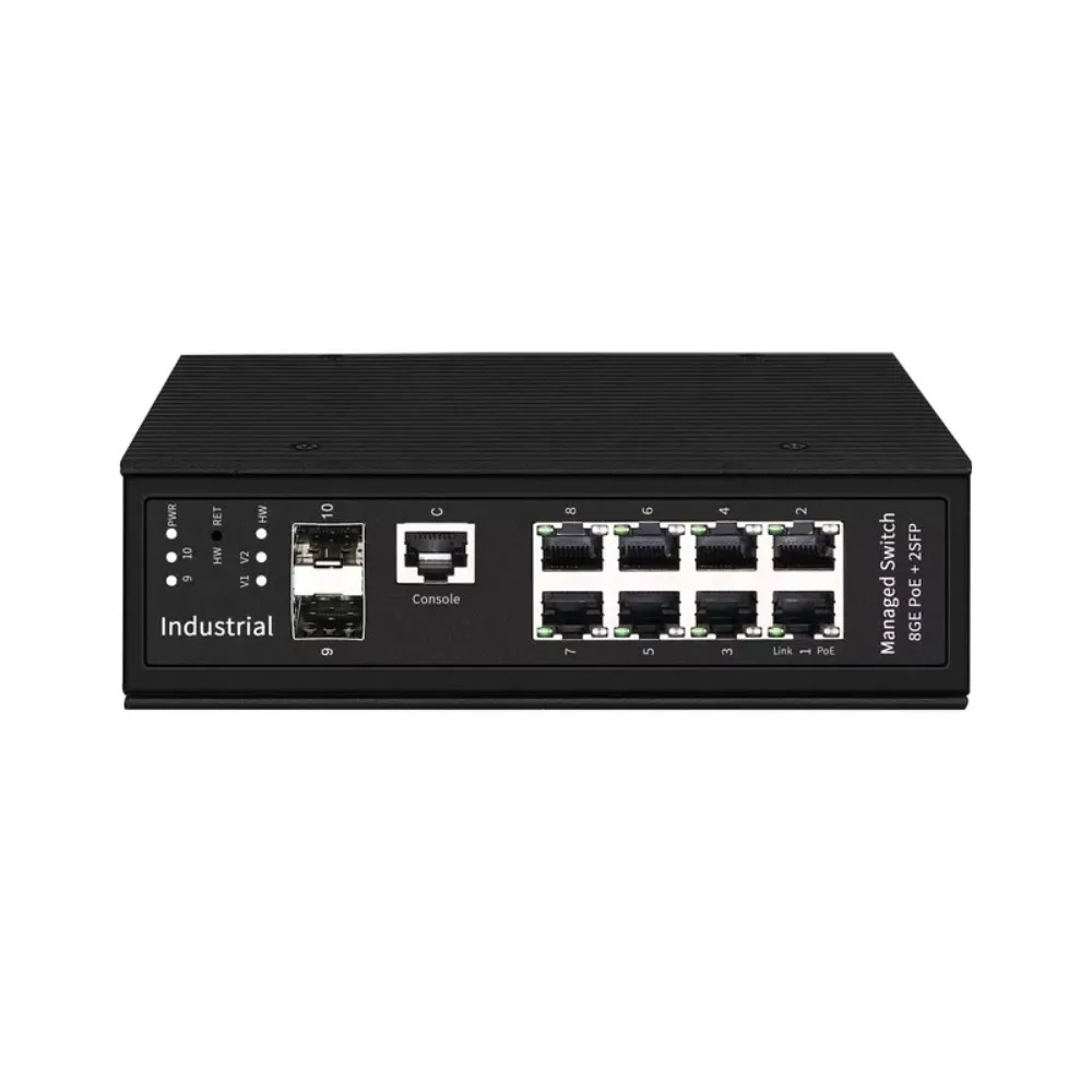 8GE + 2SFP metal industrial managed Ethernet POE switch with L2 management function, 20Gbps bandwidth, 10/100/1000Mbps