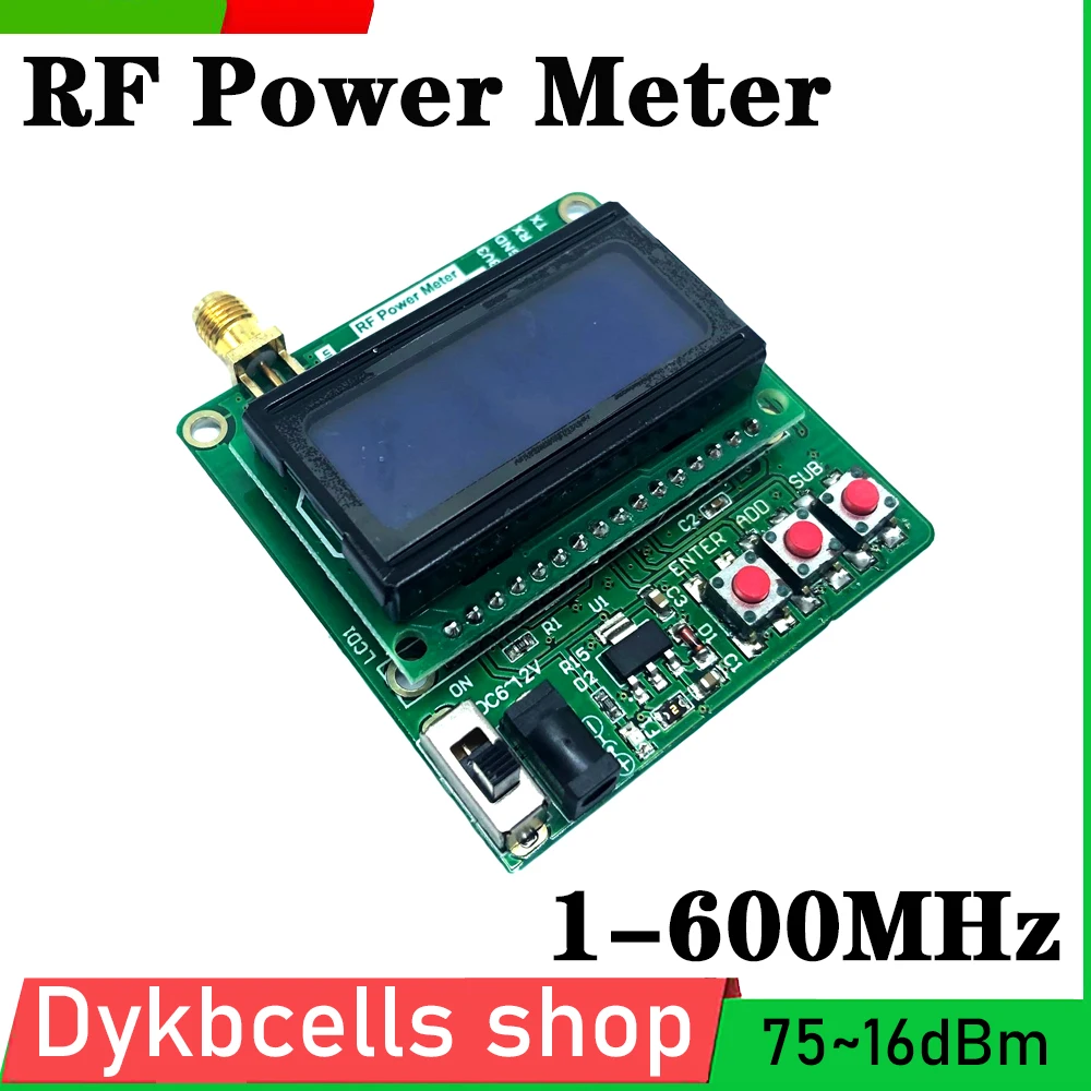 1-600MHz RF Power Meter 75~16dBm Frequency Attenuation Value AT Attenuation dB Module  Digital LCD display Radio