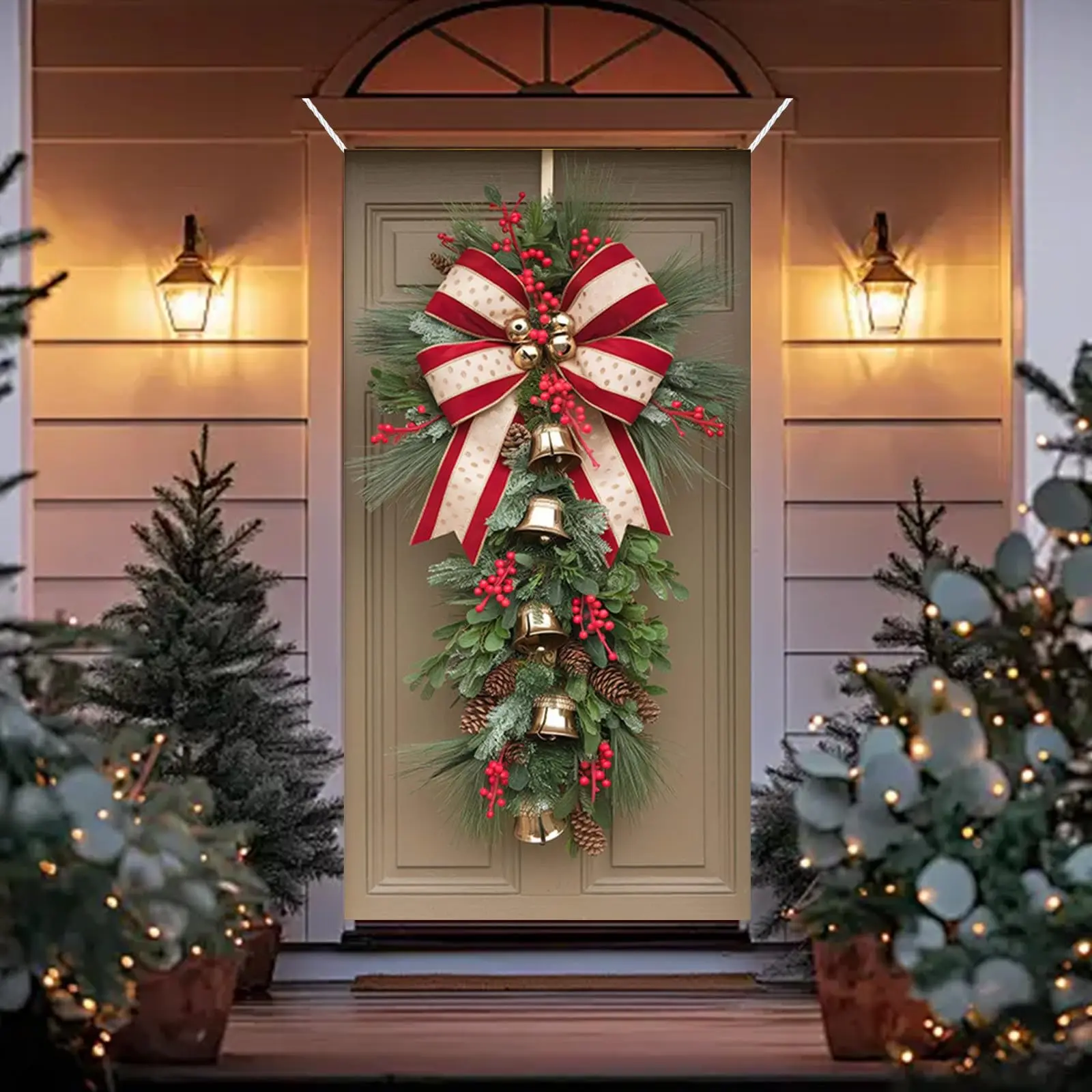 35x71 Inch Christmas Door Cover Day Door And Wall Decoration Festival Party Hanging Ornaments for Xmas Tree Balls Decor