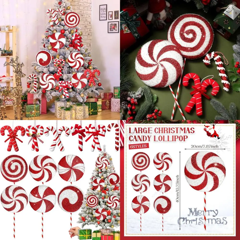 

12 упаковок больших рождественских украшений Candy Cane Lollipop, в красную и белую полоску, высота 15,75, для рождественских елок или вечеринок