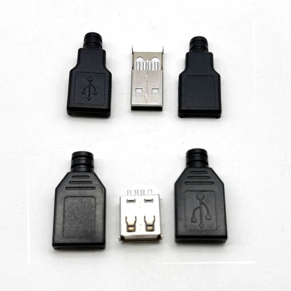 USB Connector Male Female Type A  4Pin Plug Socket With Black White Plastic Cover USB 2.0 Type-A Soldering DIY Kits - Image 2