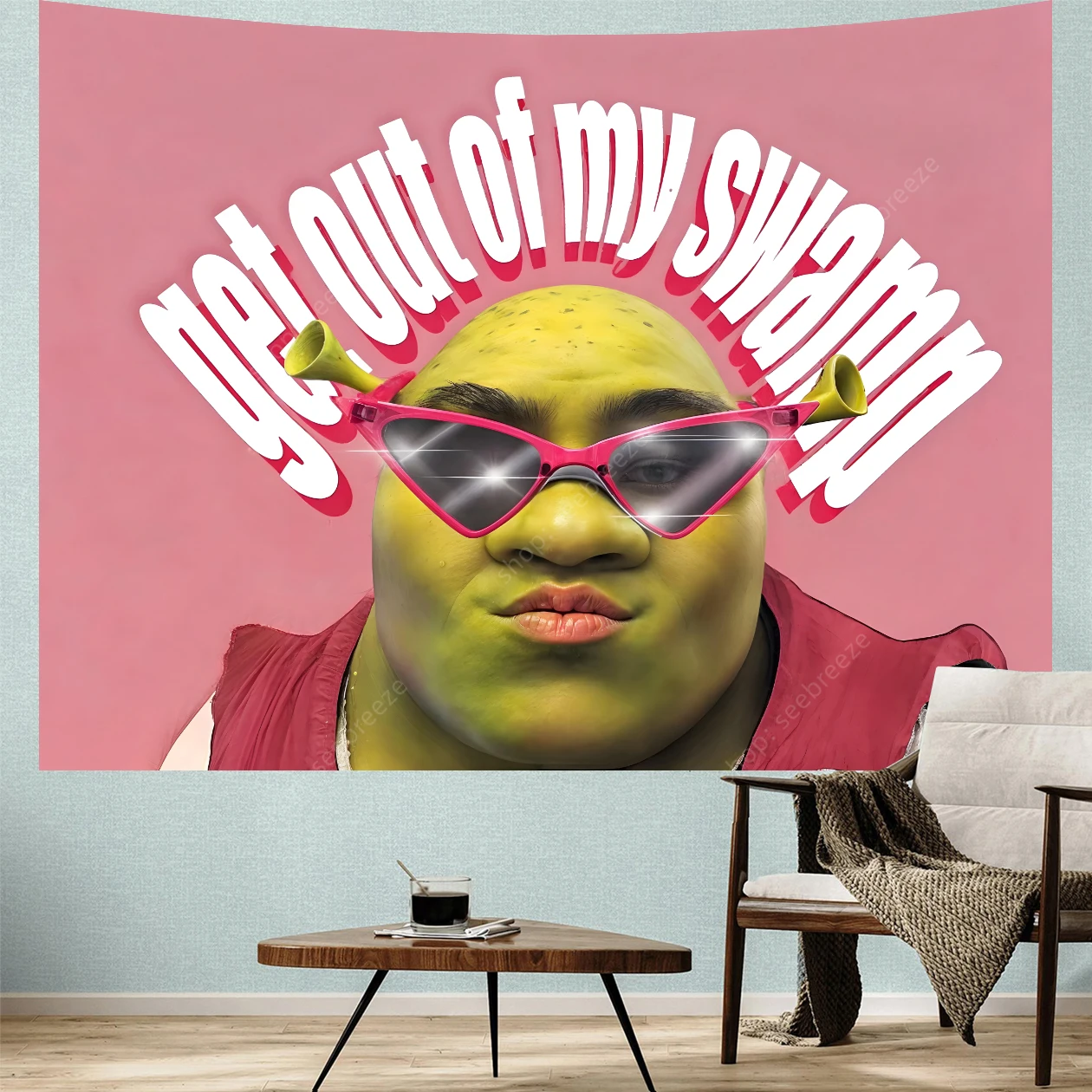 Get Out of My Swamp Tapestry Shrek Pink Tapestries Funny Meme Tapestries Wall Hanging Art Poster for Bedroom Living Room Decor