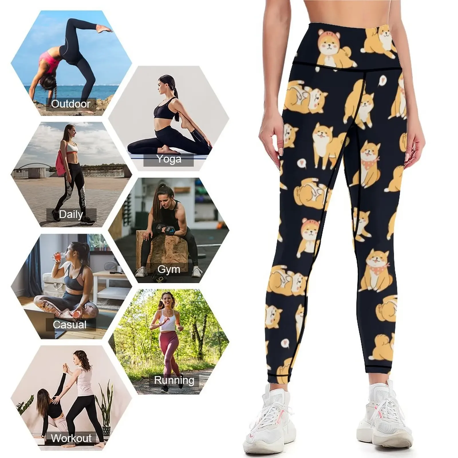 私は柴犬の子犬が大好きです レギンス プッシュアップレギンス ジムの服 女性用スポーツ スポーツテニス 女性用レギンス