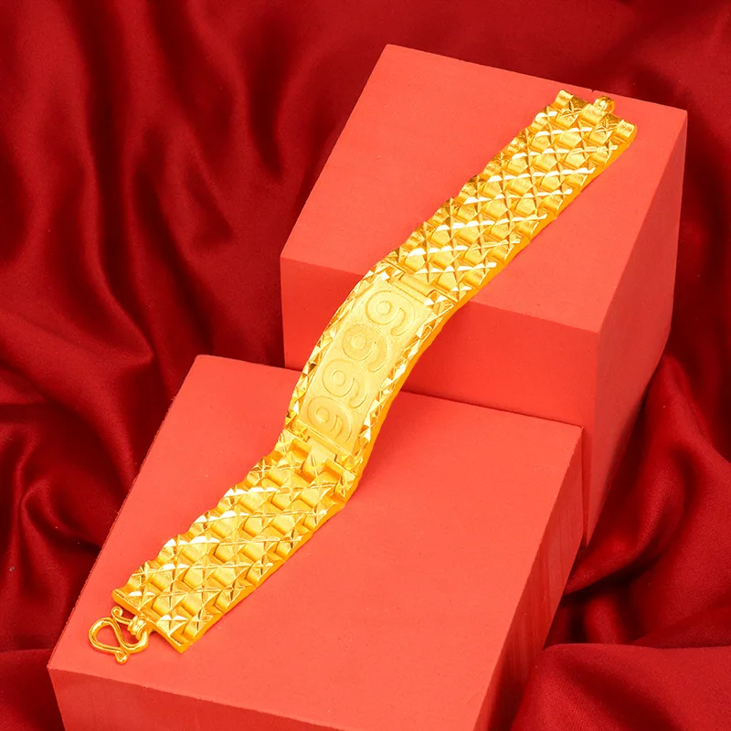 

Luxury 24K 9999 Pure Gold real gold Men's Wide Watch Chain Fashion Cuban Bracelet