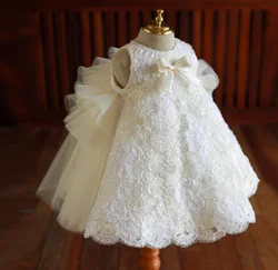 1st Birthday Baby Girl Dress White Lace Princess Wedding Party Dresses For Girl Tulle Flower Baby Baptism Christening Ball Gowns