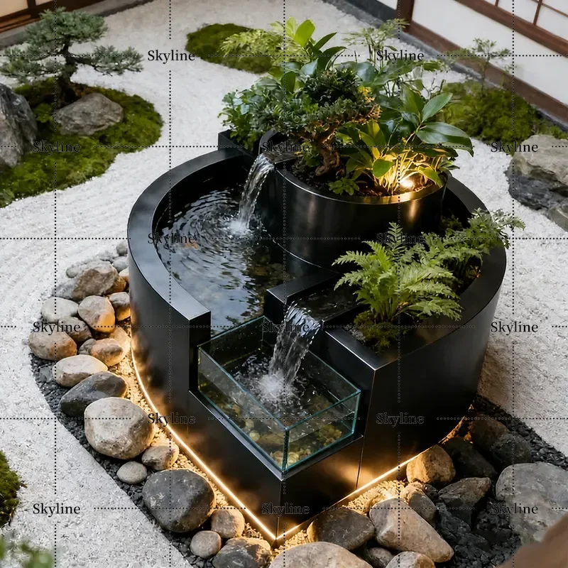 for Leaf Shadow Yueyu Stainless Steel Fish Pool Flower Box Metal Water Flow Ornament Outdoor Terrace Courtyard Waterfall