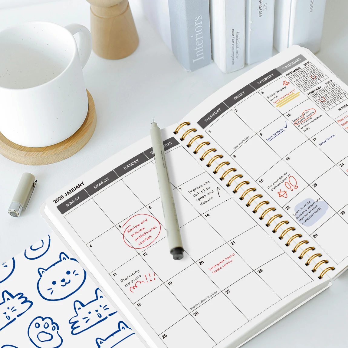 2026-2027 دفتر ملاحظات أسبوعي وشهري مقاس A5 - منظم من 2026 إلى ديسمبر 2027 مع التقويم والملاحظات واللوازم المدرسية والمكتبية