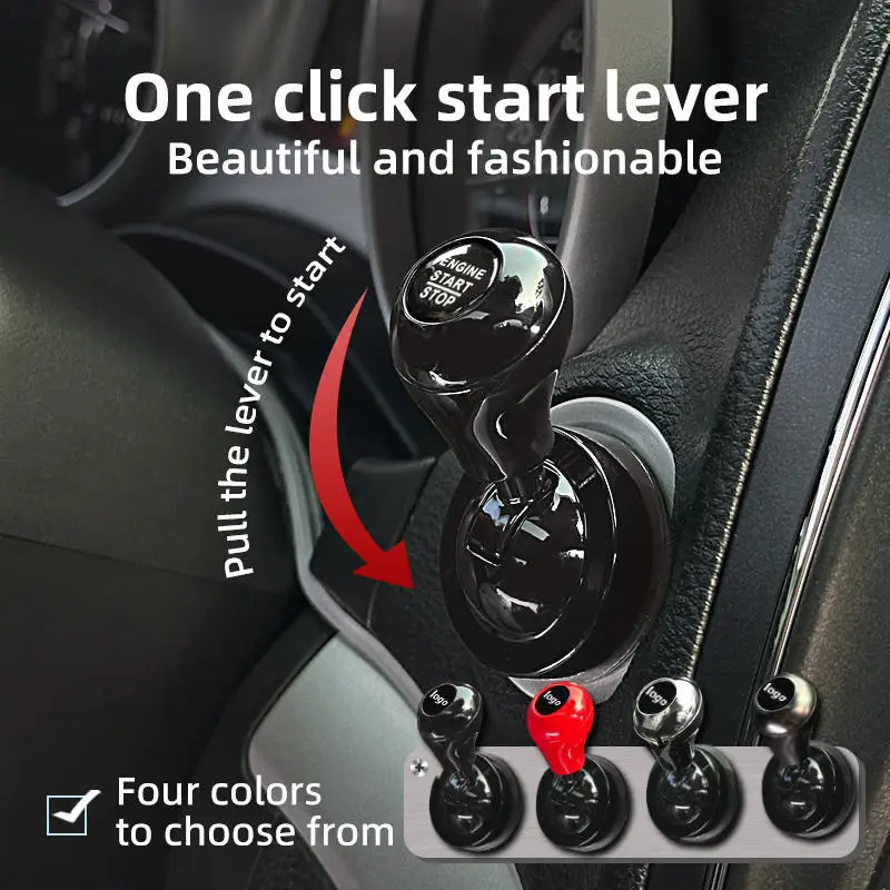 All-Metal Car One-Key Start Rocker Ball Decor - Lever-Style Start Cover Sticker with Creative Manual Gear Simulator Ignition
