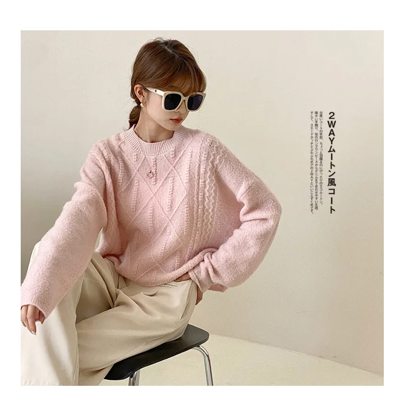 elegante argyle women wool clothes pink top sweater womens jumper winter sweaters clothing woman cute knitted kawaii pullover