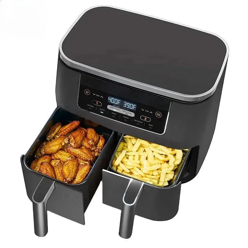 9L Smart Double Air Fryer Oven Household Electric 2 Individual Baskets Digital American Touch Screen Cooking