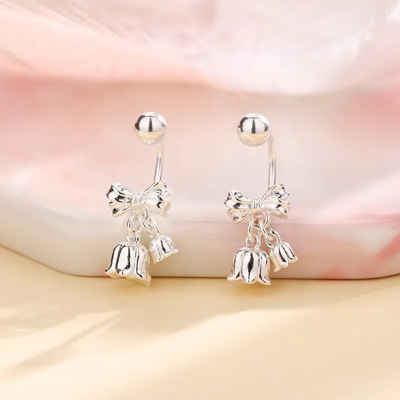 925 Sterling Silver Bow Screw Earrings for Women Minimalist Fashion Jewelry for Valentine\'s Day Gift Party Wedding