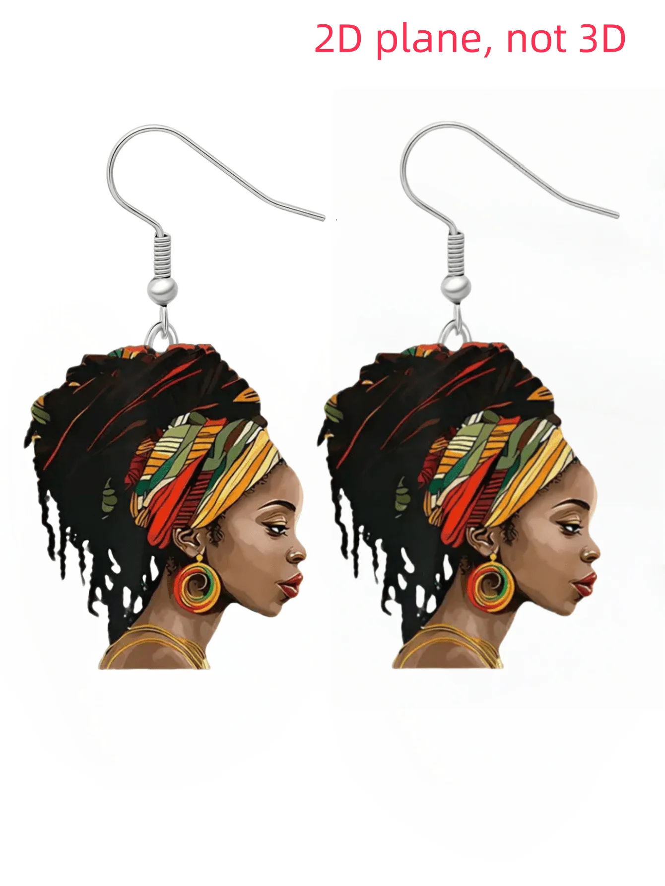 

2D Flat Acrylic Earrings Featuring African Headwrap Portrait, Stainless Steel Hooks, Lightweight Fashion For Daily And Holiday