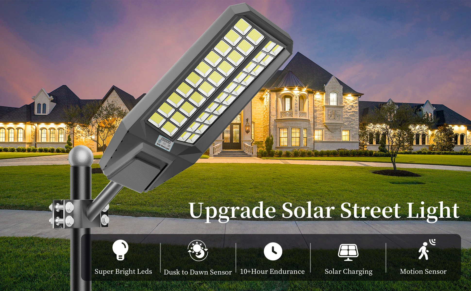 3Pack-6000W High Translucent Glass Mask, Zero Electricity Cost Solar Street Light - Stays On All Night, Motion Sensor, Remote Co