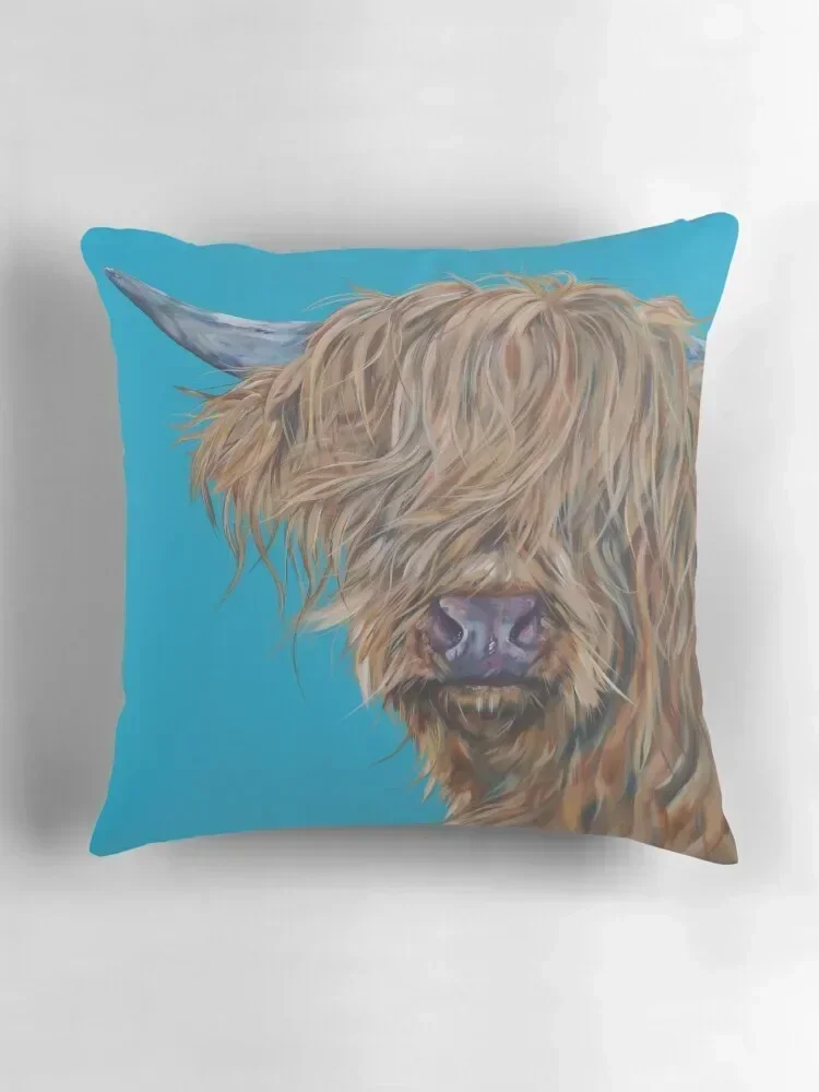 زغب ماكداف. بقرة المرتفعات المشعرة، هيلان الاسكتلندية كو آرت من قبل الفنان البريطاني المحفوز على جائزة سام فينر رمي الوسادة #3