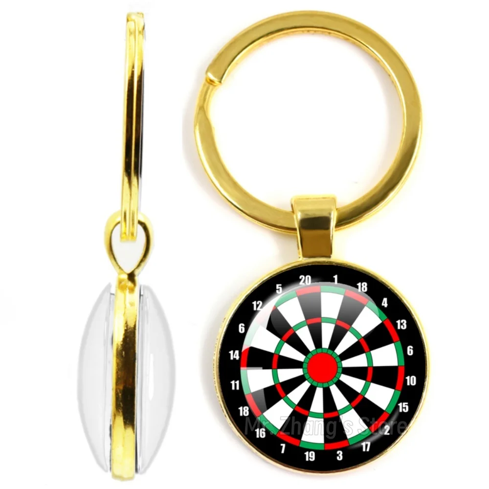 25mm Double-Sided Keychain New Style Glass Dome Metal Bracelet Dart Pan Dart Target Creative Gifts Glass Metal Key Chain Gift