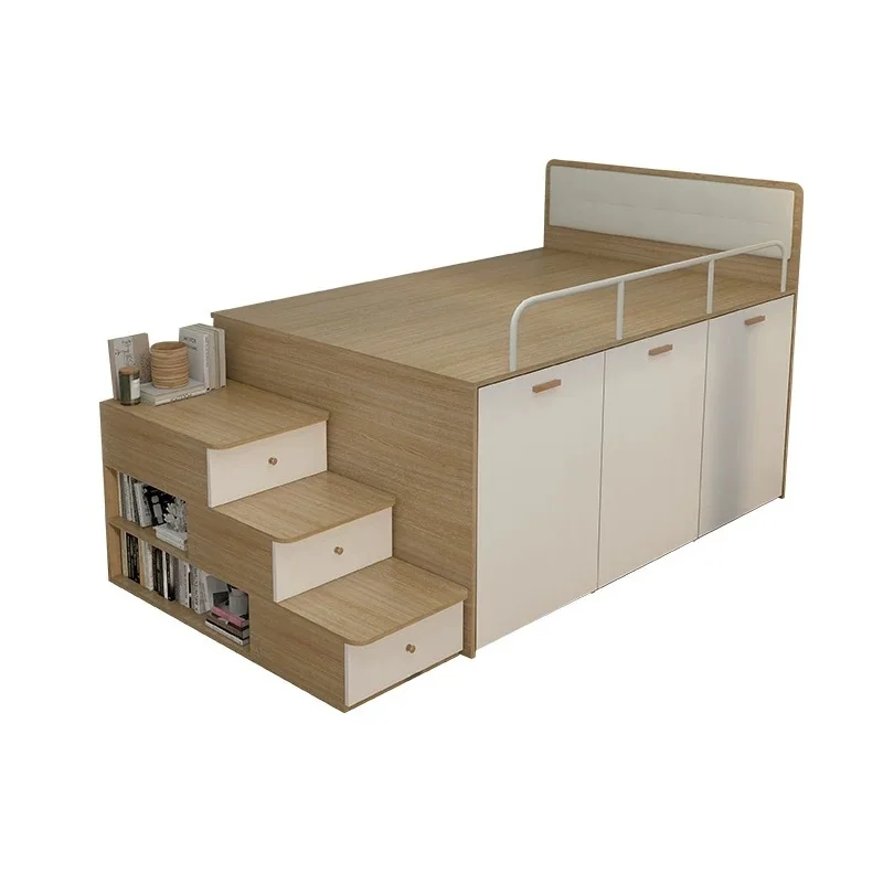Adult children's half-height bed combination tatami bed wardrobe integrated space-saving multi-functional staircase bed pull-out