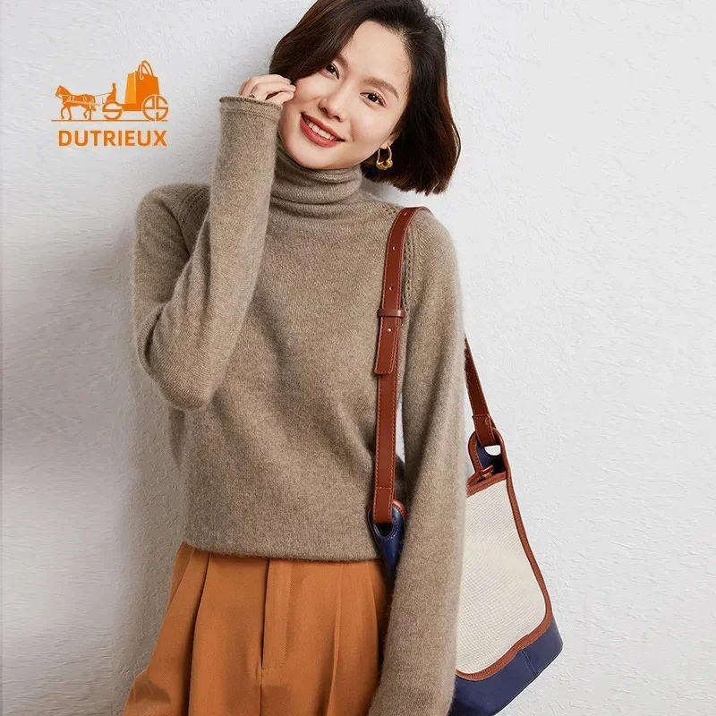 2025 Winter New Cashmere Pullover Sweater Women, Seven Needle Pile Collar Knitted Top, Thick Warm Wool Bottoming Shirt