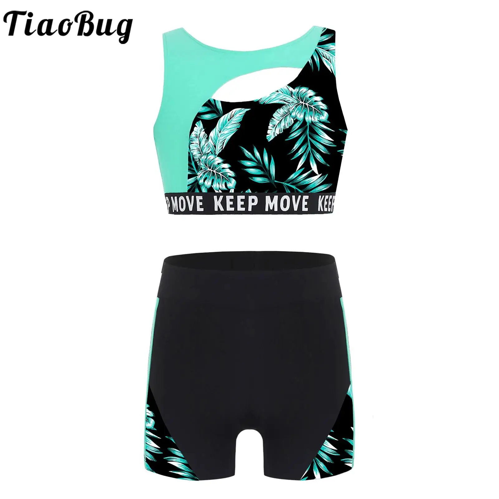 Kids Girls Two Pieces Swimsuit Quickly-dry Swimwear Sets Letter Print Cutout Front Swim Tank Top and Shorts Beach Bathing Suit