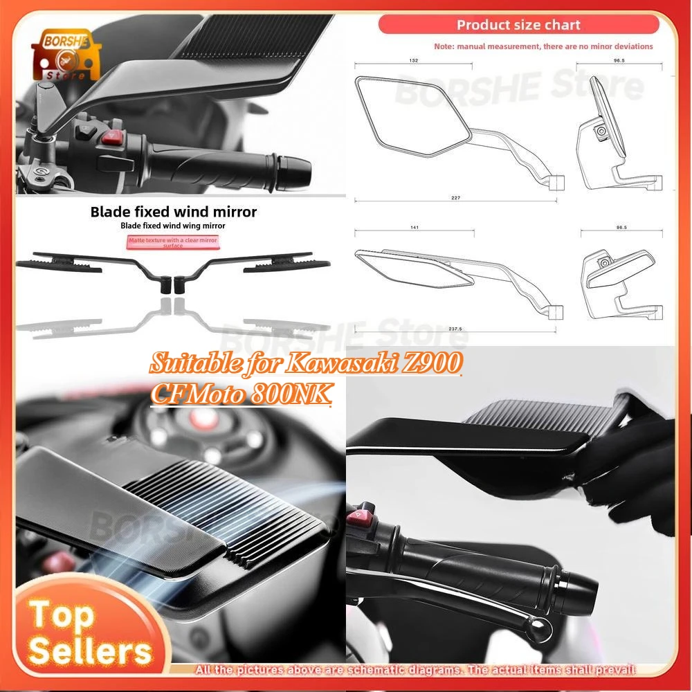 

Rizoma Style Aerodynamic Rearview Mirrors Suitable for Kawasaki Z900 CFMoto 800NK Ducati Streetfighter KTM Naked Bikes