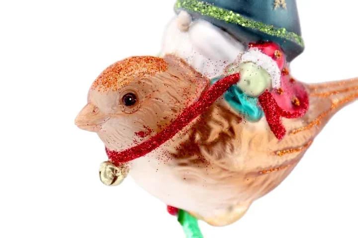 Wholesale Cute Bird and Colorful Glass Gnome Ornament Indoor Christmas Decorations for Home Wall Hanging