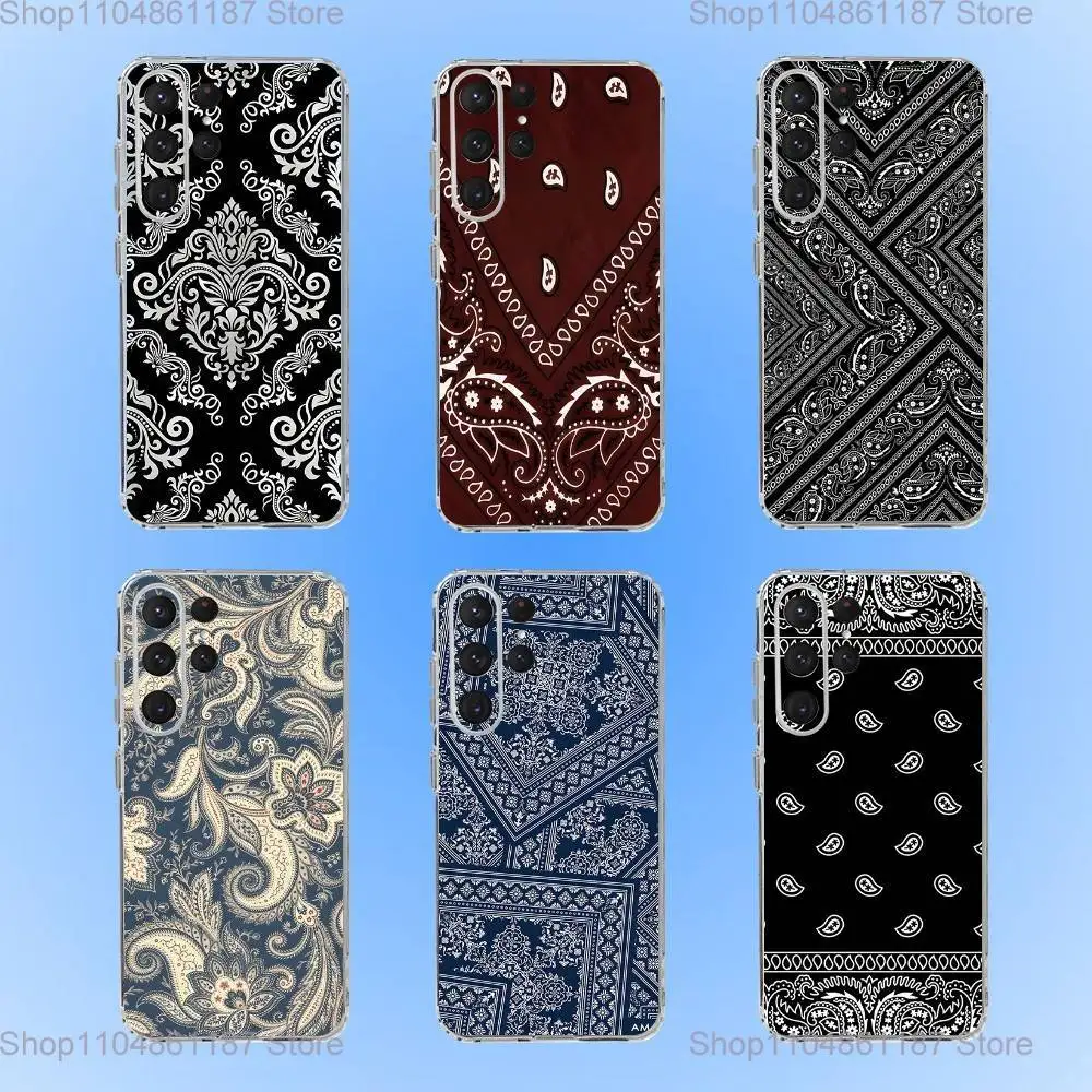 

Bandana Pattern Phone Case For Samsung S24,30,21,22,23,20 FE,lite,PIus,Ultra,5G,Note,9,10 Transparent Cover