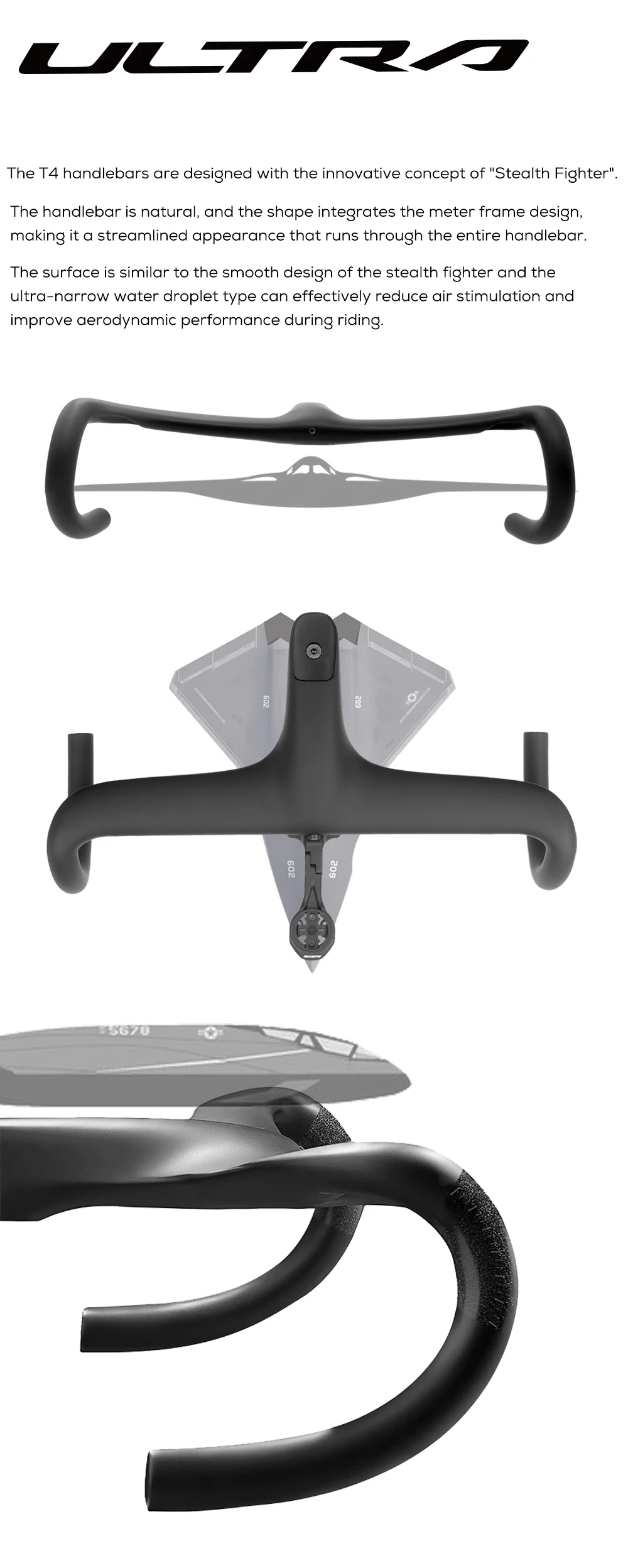 ULLICYC T4 ULTRA Rennrad-Lenker aus Vollcarbon mit integriertem Kabelzug, Cockpit für 360mm-380mm mit Halterung – Detail 6