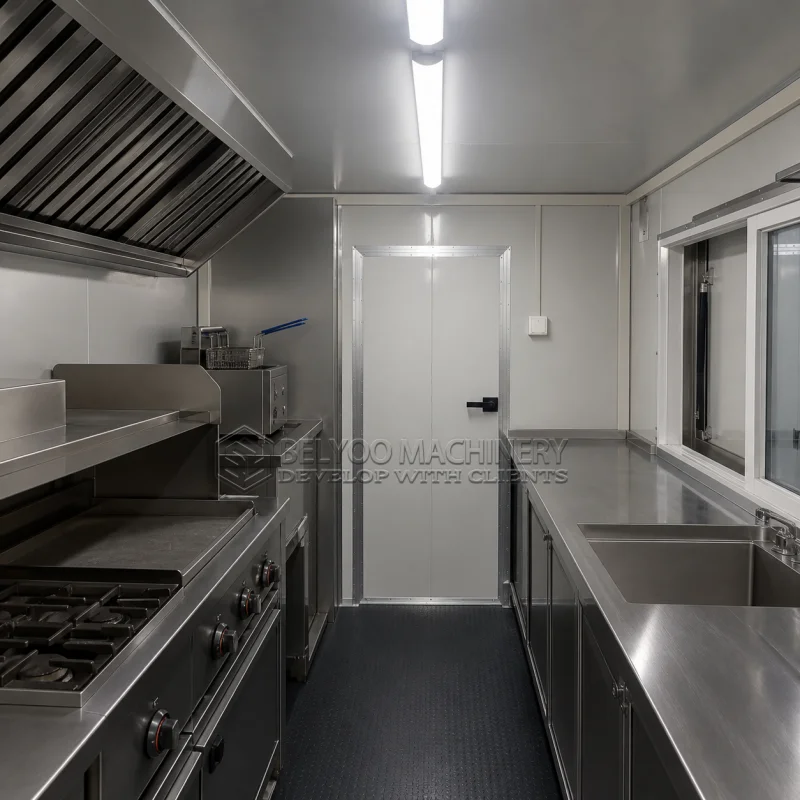 Belyoo Customize Food Trailer Mobile Fully Equipped Commercial Mobile Kitchen Portable Hot Dog Cart US Standards with Awning view 5