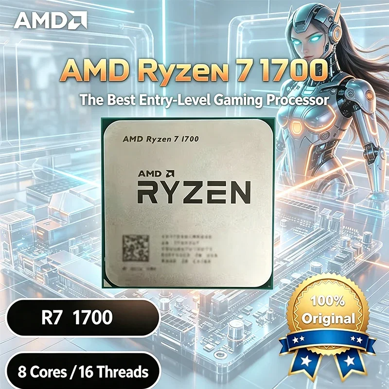 Procesador AMD Ryzen 7 1700 R7 1700 de 3.0 GHz, 8 Núcleos, 16 Subprocesos, 65W YD1700BBM88AE, Socket AM4, Sin Empaque, Pieza Suelta