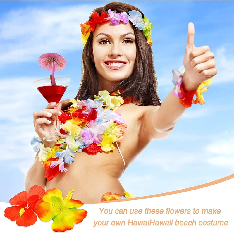 10 Stück/Set Künstliche Tropische Palmblätter Gefälschte Hibiskusblüten für Strandtisch-Dekoration Hawaiianische Party Hochzeitsdekoration Geschenk – Detail 6