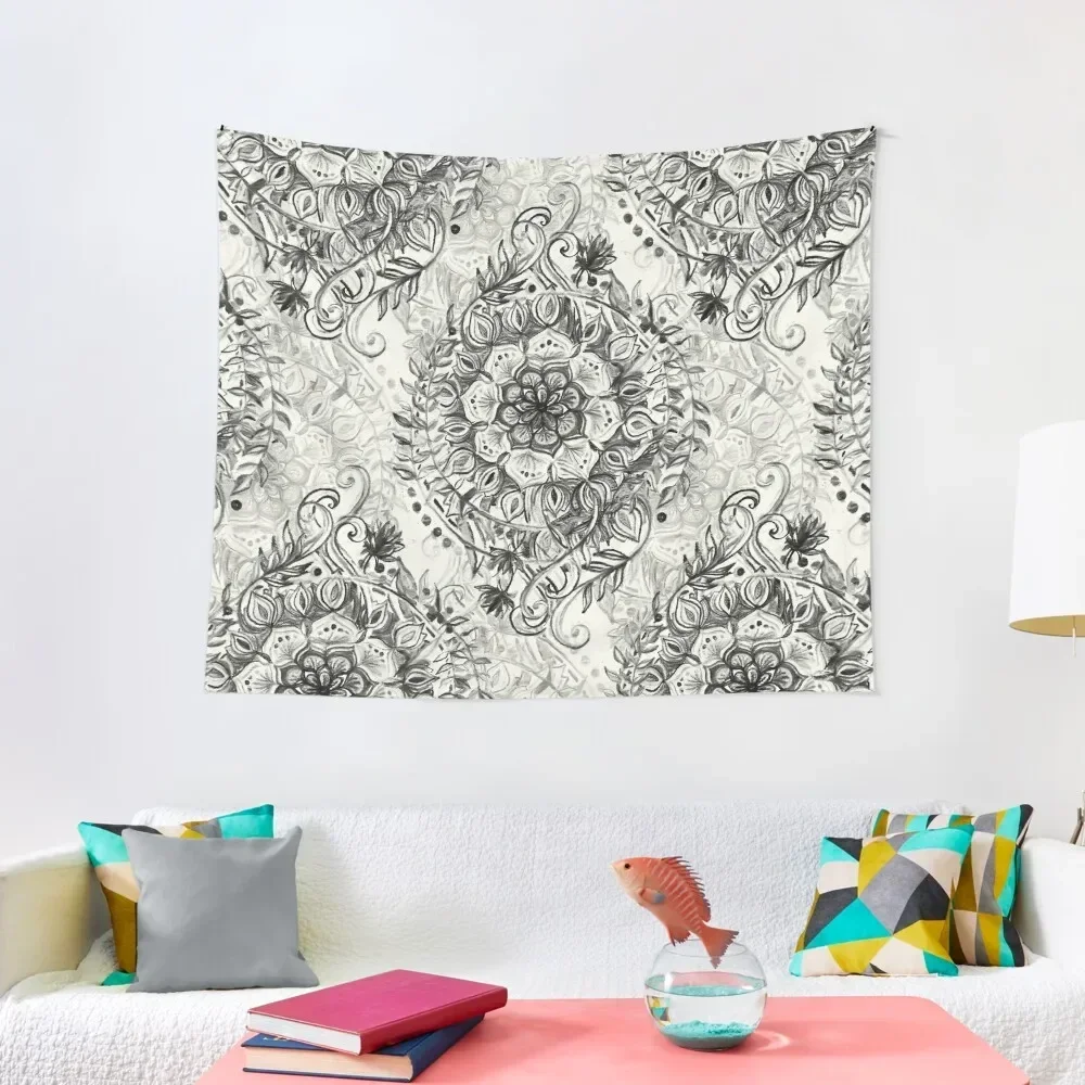 

Messy Boho Floral in Charcoal and Cream Tapestry Decoration Pictures Room Wall Bathroom Decor Tapestry