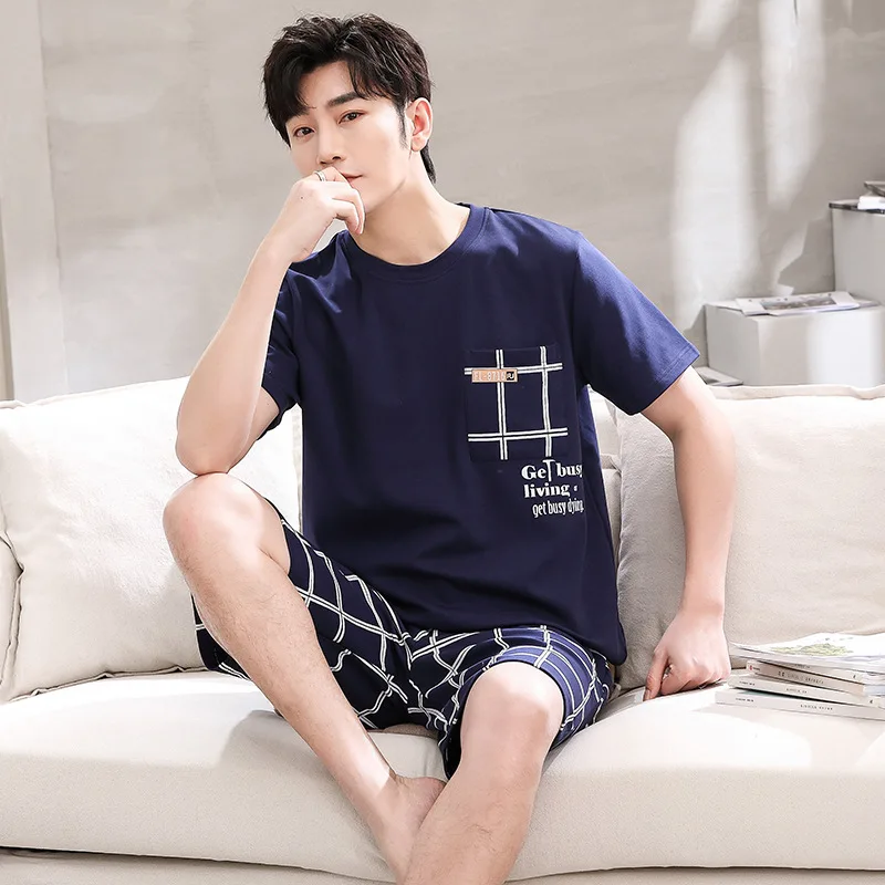 Korean Fashion Nightwear Cotton Men\'s Shorts Pajamas Set Man Casual Loungewear Male Home Clothes Pyjamas Pjs Homme