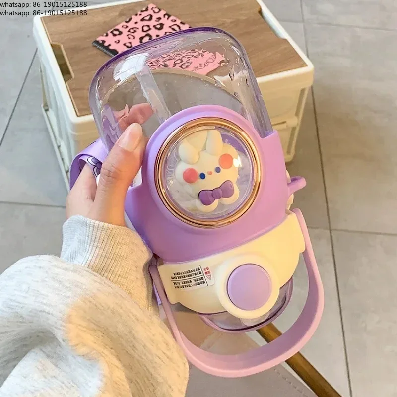 Water Bottle with Straw for Kid Girls Children 820ml Large Capacity Cartoon Kettle Student School Travel Bottle