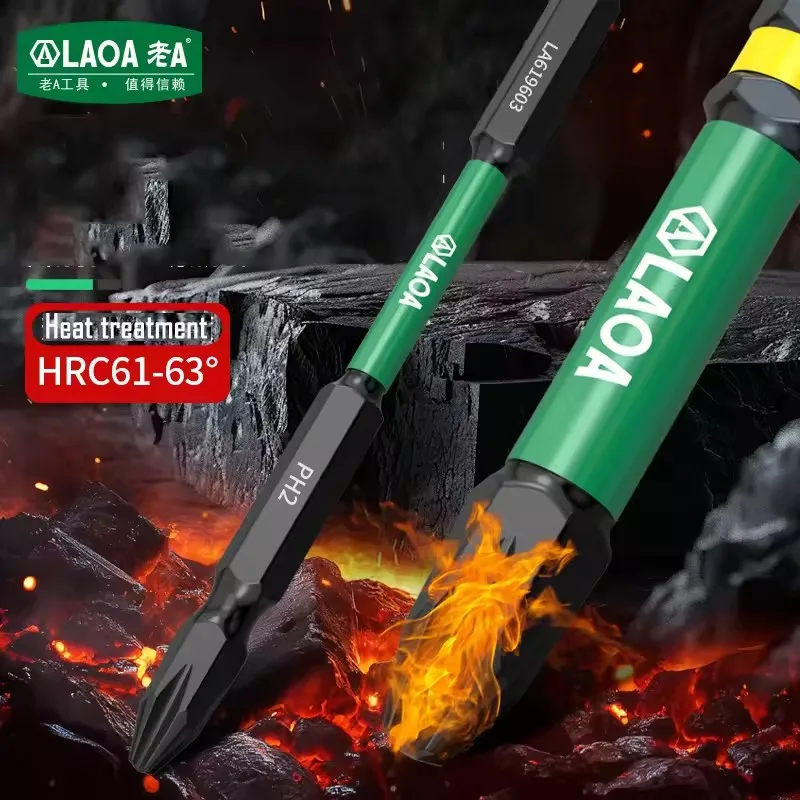 LAOA 2pcs High Hardness Ball Head Hexagon Socket Bit Impact Resistant Electric Bit with Magnetic Non-Slip H1.5-H6