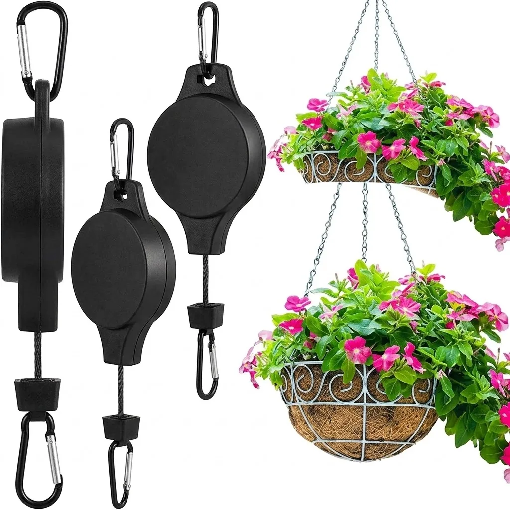 Easy to Raise and Lower Plant Pulleys for Hanging Plants Heavy Duty Auto Lock Adjustable Hook System Ideal for Indoor Outdoor