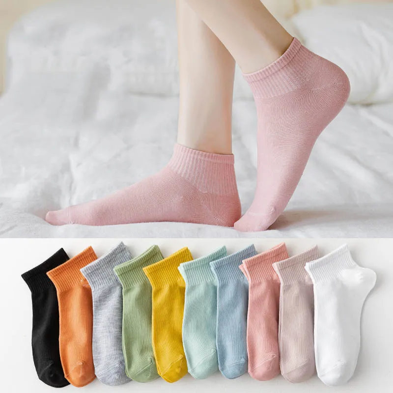 5 Pairs of Summer High Quality Ladies Mesh Socks Thin Polyester Cotton Boat Socks Cute Japanese Candy Color Low Socks Socks