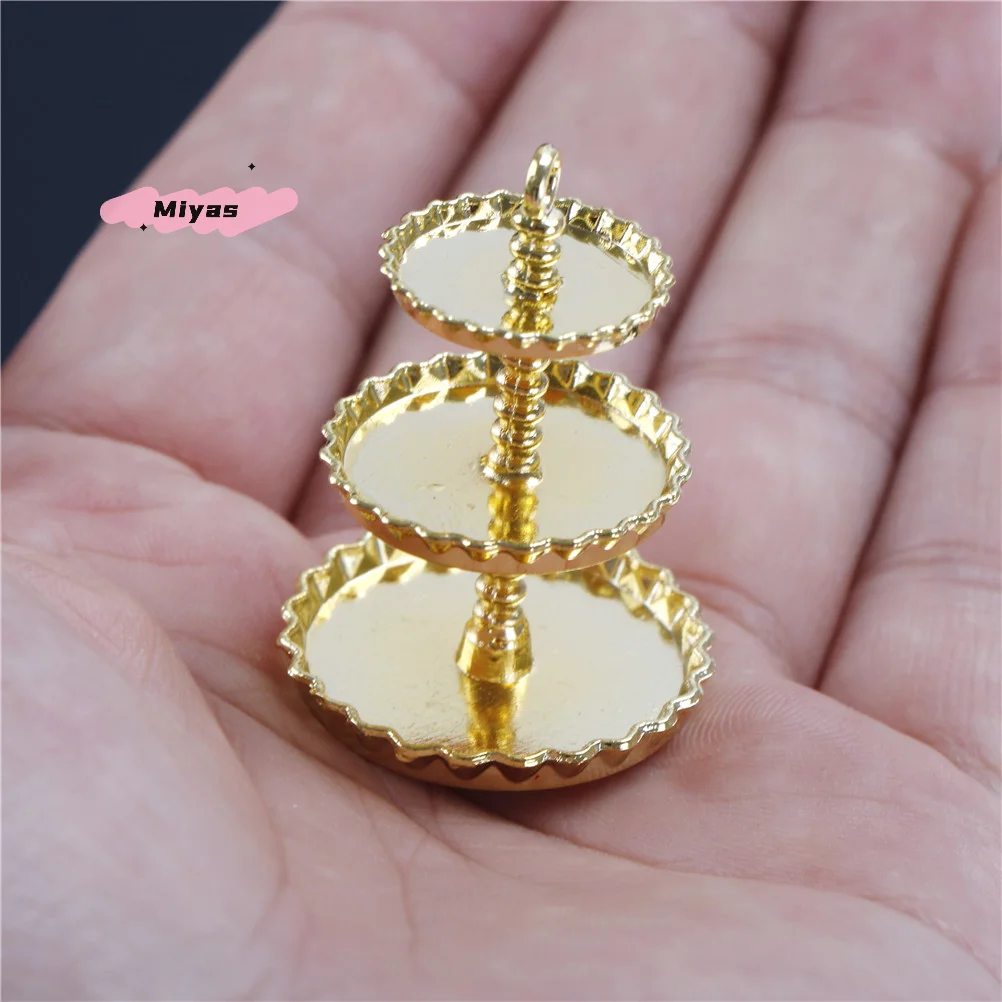 1Pc Miniature Dollhouse Three-Tier Cake Stand 1/12 Scale Simulation Dessert Snack Rack Decor Toy for Dollhouses