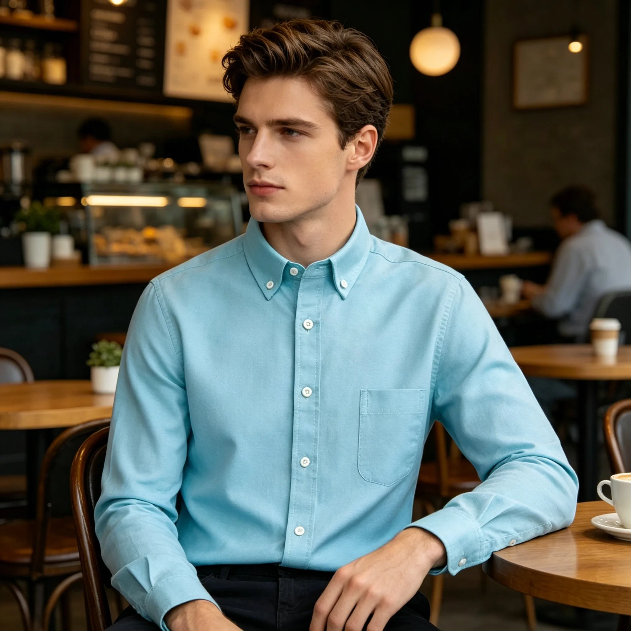 2026 Men's Oxford Regular Fit Daily Men Clothing Button-down Long Sleeve Shirts 100% Cotton Solid Color Turn Down Collar  Shirts